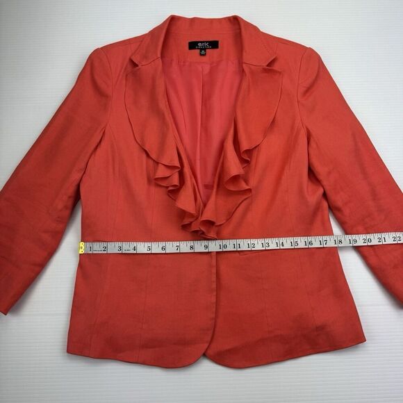 Eric Signature Coral Blazer Size 10 Linen Blend One Button Lined - Picture 6 of 9